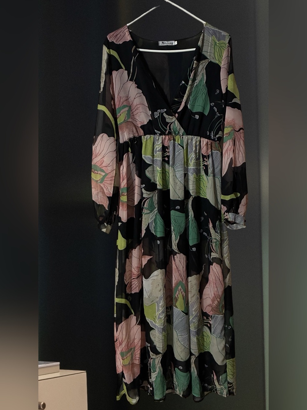 ✨ Acesnug Black Floral Chiffon Layered Maxi Dress Women's Size XL (EUC)